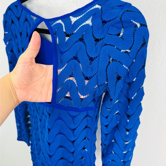 Free People Wild Thing Open Lace Zig Zag  Chevron Long Sleeve Dress -XS - Picture 6 of 7